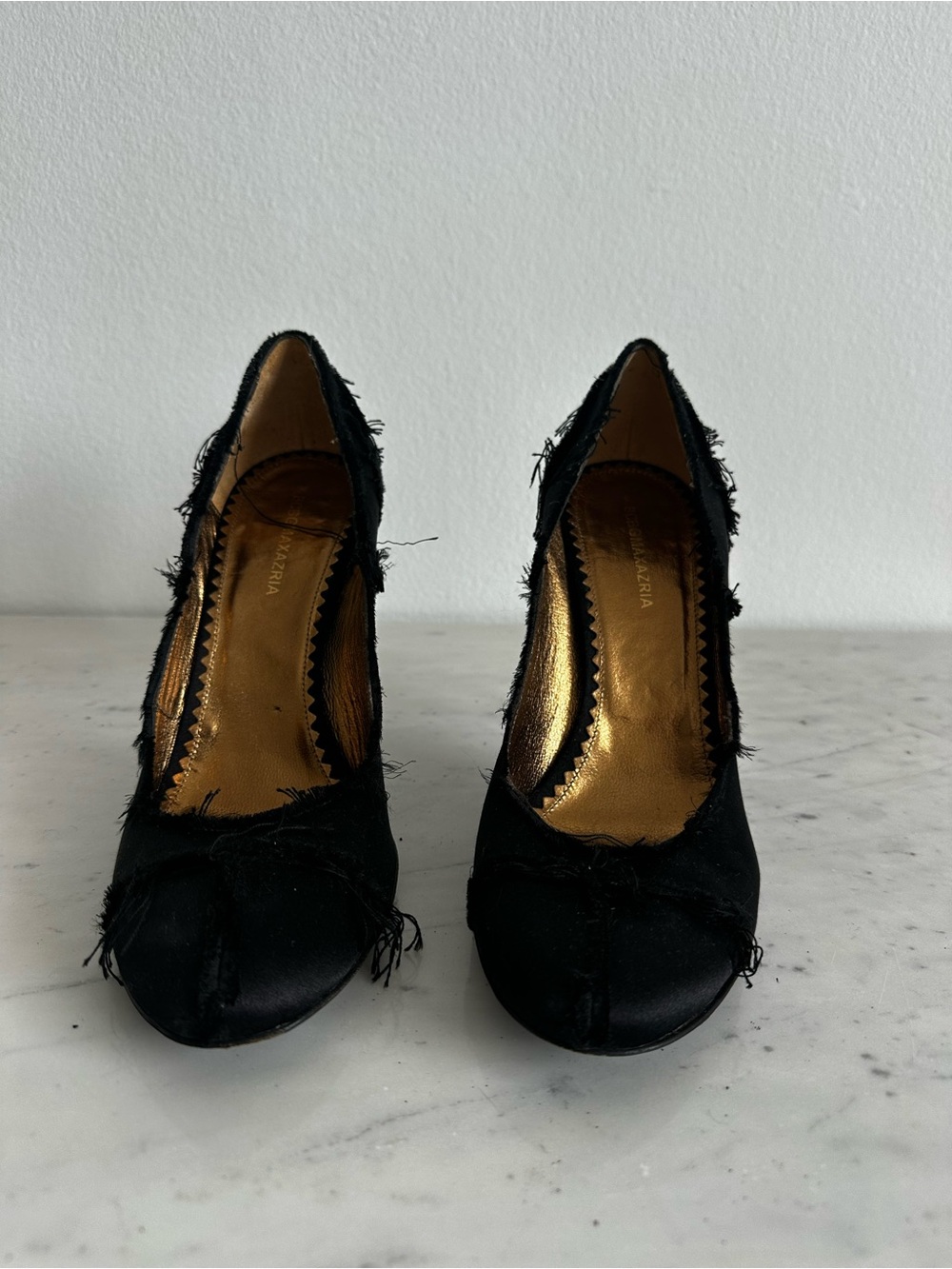 BCBGMaxAzria Black Fringe Satin Pumps